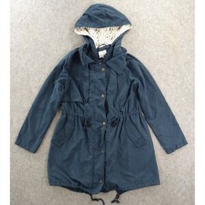 Meters Bonwe Jacket Womens Large Blue Zip Hooded Pockets Hooded